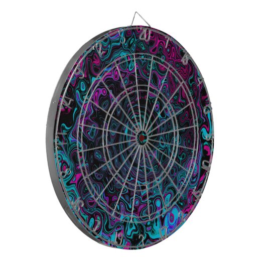 Retro Aqua Magenta en Black Abstract Swirl Dartbord (Voorkant Links)