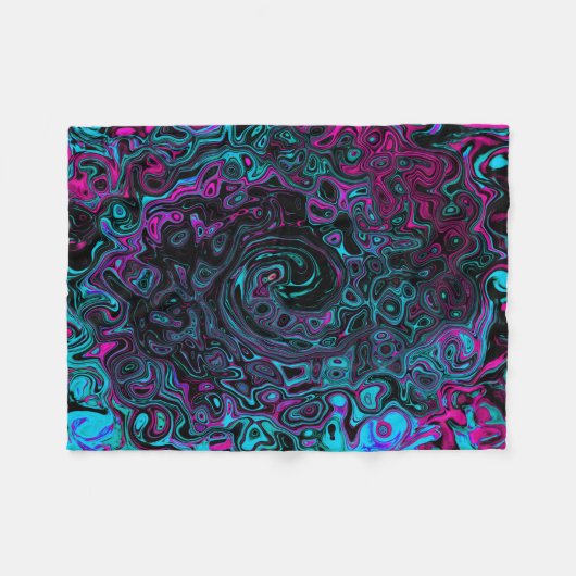 Retro Aqua Magenta en Black Abstract Swirl Fleece Deken (Voorkant (Horizontaal))