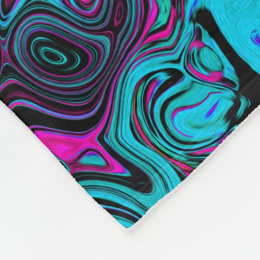 Retro Aqua Magenta en Black Abstract Swirl Fleece Deken (Hoek)