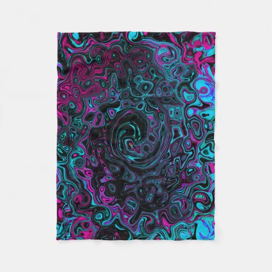 Retro Aqua Magenta en Black Abstract Swirl Fleece Deken (Voorkant)
