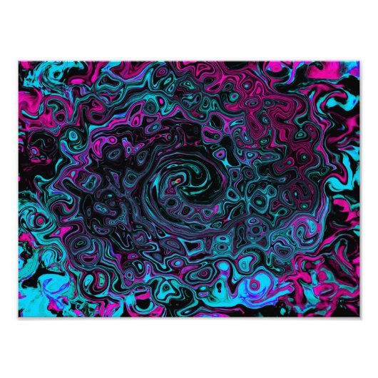Retro Aqua Magenta en Black Abstract Swirl Foto Afdruk (Voorkant)