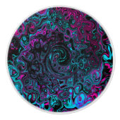 Retro Aqua Magenta en Black Abstract Swirl Keramische Knop (Voorkant)