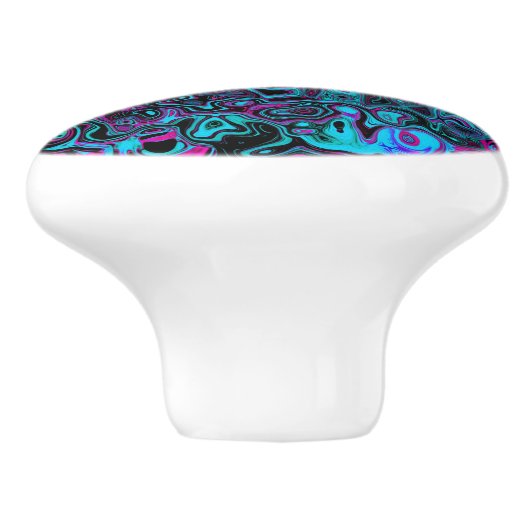 Retro Aqua Magenta en Black Abstract Swirl Keramische Knop (Zijkant)