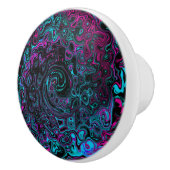 Retro Aqua Magenta en Black Abstract Swirl Keramische Knop (Rechts)