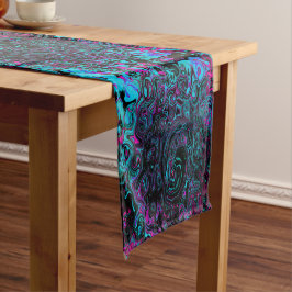 Retro Aqua Magenta en Black Abstract Swirl Korte Tafelloper