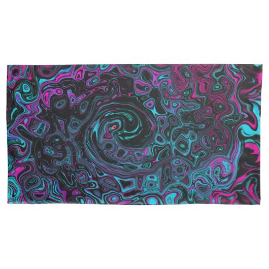 Retro Aqua Magenta en Black Abstract Swirl Kussensloop (Voorkant-Links)