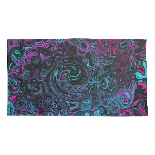Retro Aqua Magenta en Black Abstract Swirl Kussensloop (Achterkant-Links)