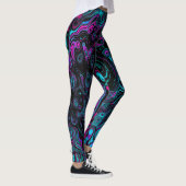 Retro Aqua Magenta en Black Abstract Swirl Leggings (Rechts)