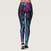 Retro Aqua Magenta en Black Abstract Swirl Leggings (Achterkant)