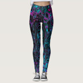 Retro Aqua Magenta en Black Abstract Swirl Leggings (Voorkant)