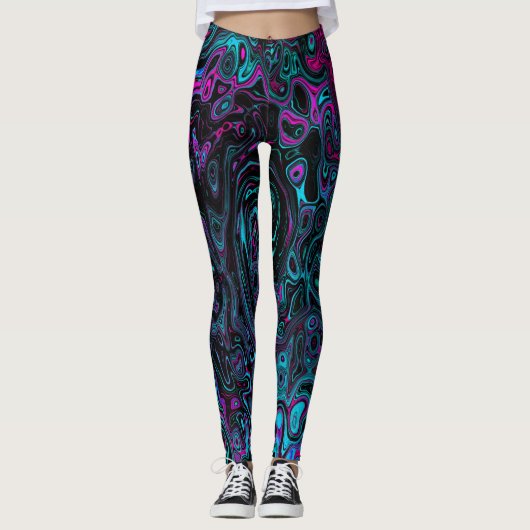 Retro Aqua Magenta en Black Abstract Swirl Leggings (Voorkant)