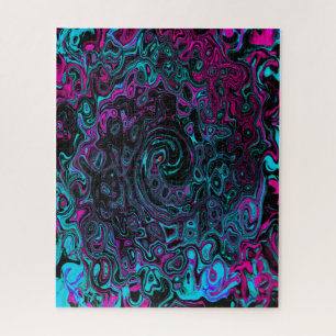 Retro Aqua Magenta en Black Abstract Swirl Legpuzzel