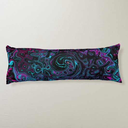 Retro Aqua Magenta en Black Abstract Swirl Lichaamskussen (Achterkant)