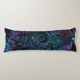 Retro Aqua Magenta en Black Abstract Swirl Lichaamskussen