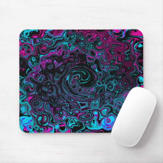 Retro Aqua Magenta en Black Abstract Swirl Muismat (Met muis)