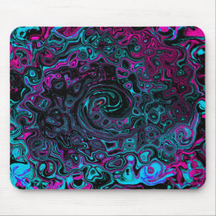 Retro Aqua Magenta en Black Abstract Swirl Muismat
