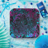 Retro Aqua Magenta en Black Abstract Swirl Papieren Bordje (Feest)