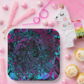 Retro Aqua Magenta en Black Abstract Swirl Papieren Bordje (Feest)