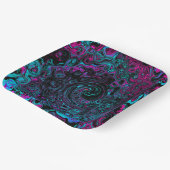 Retro Aqua Magenta en Black Abstract Swirl Papieren Bordje (Gebogen)