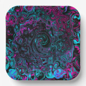 Retro Aqua Magenta en Black Abstract Swirl Papieren Bordje (Voorkant)