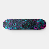 Retro Aqua Magenta en Black Abstract Swirl Persoonlijk Skateboard (Horizontaal)