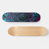 Retro Aqua Magenta en Black Abstract Swirl Persoonlijk Skateboard (Horizontaal)