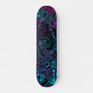 Retro Aqua Magenta en Black Abstract Swirl Persoonlijk Skateboard