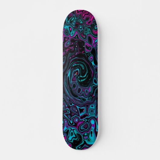 Retro Aqua Magenta en Black Abstract Swirl Persoonlijk Skateboard (Voorkant)