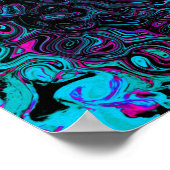Retro Aqua Magenta en Black Abstract Swirl Poster (Hoek)