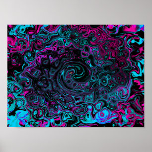 Retro Aqua Magenta en Black Abstract Swirl Poster