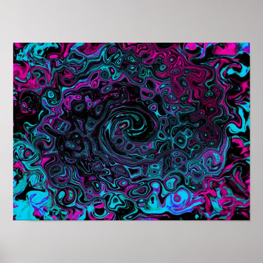 Retro Aqua Magenta en Black Abstract Swirl Poster (Voorkant)