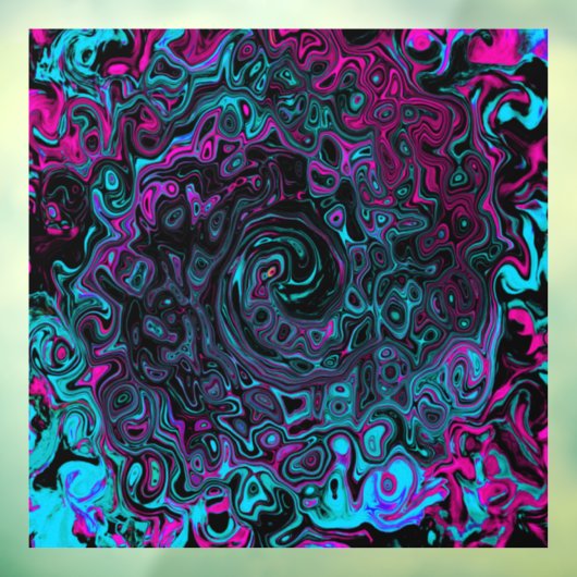 Retro Aqua Magenta en Black Abstract Swirl Raamsticker (Vel 3)