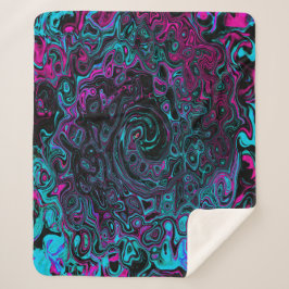 Retro Aqua Magenta en Black Abstract Swirl Sherpa Deken