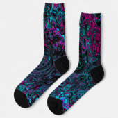 Retro Aqua Magenta en Black Abstract Swirl Sokken (Links)