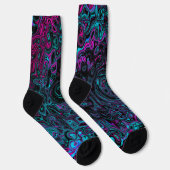 Retro Aqua Magenta en Black Abstract Swirl Sokken (Rechts)