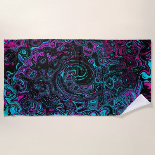 Retro Aqua Magenta en Black Abstract Swirl Strandlaken (Voorkant)