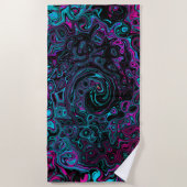 Retro Aqua Magenta en Black Abstract Swirl Strandlaken (Voorkant)