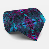 Retro Aqua Magenta en Black Abstract Swirl Stropdas (Opgerold)