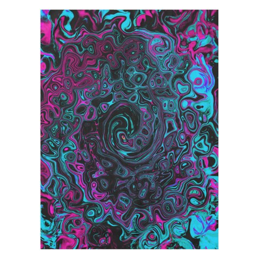 Retro Aqua Magenta en Black Abstract Swirl Tafelkleed (Voorkant)