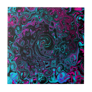 Retro Aqua Magenta en Black Abstract Swirl Tegeltje
