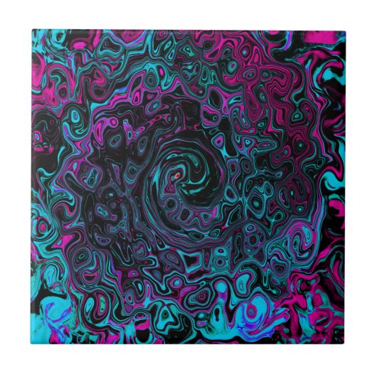 Retro Aqua Magenta en Black Abstract Swirl Tegeltje (Voorkant)
