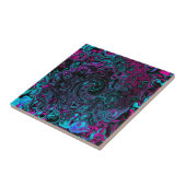 Retro Aqua Magenta en Black Abstract Swirl Tegeltje (Zijkant)