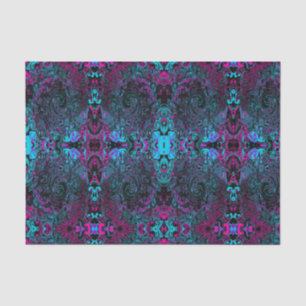 Retro Aqua Magenta en Black Abstract Swirl Tissuepapier