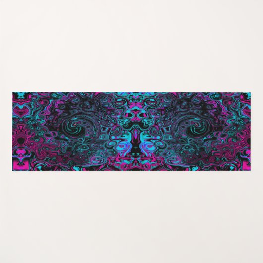 Retro Aqua Magenta en Black Abstract Swirl Yogamat (Voorkant (horizontaal))