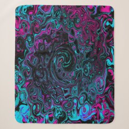 Retro Aqua Magenta en Zwarte Abstracte Draaiing Sherpa Deken