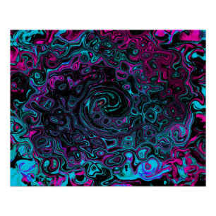 Retro Aqua Magenta en Zwarte Abstracte Draaikolk Perfect Poster