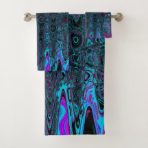 Retro Aqua Magenta en zwarte Abstracte golven