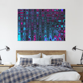 Retro Aqua Magenta en zwarte Abstracte golven Canvas Afdruk
