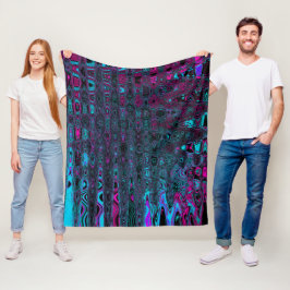 Retro Aqua Magenta en zwarte Abstracte golven Fleece Deken