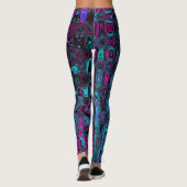 Retro Aqua Magenta en zwarte Abstracte golven Leggings (Achterkant)